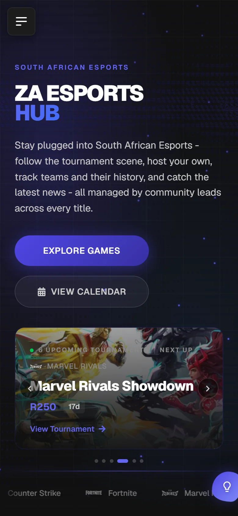 ZA Esports Hub on mobile